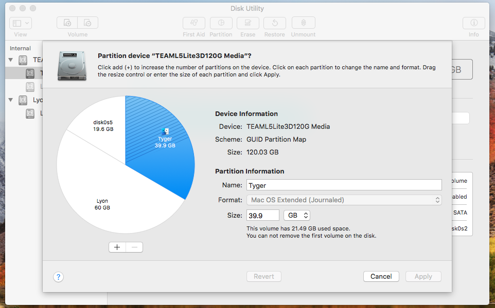 how much space for mac os sierra partition